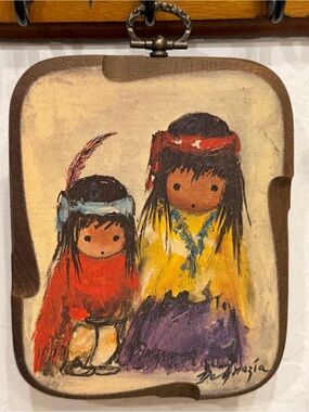 Vintage “Wandering” print on wood by artist DeGrazia
